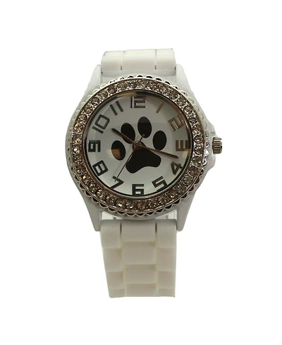 Olivia Pratt White Every Day Silicone Paw and Rhinestones Colorful Women Watch