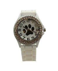 Olivia Pratt White Every Day Silicone Paw and Rhinestones Colorful Women Watch