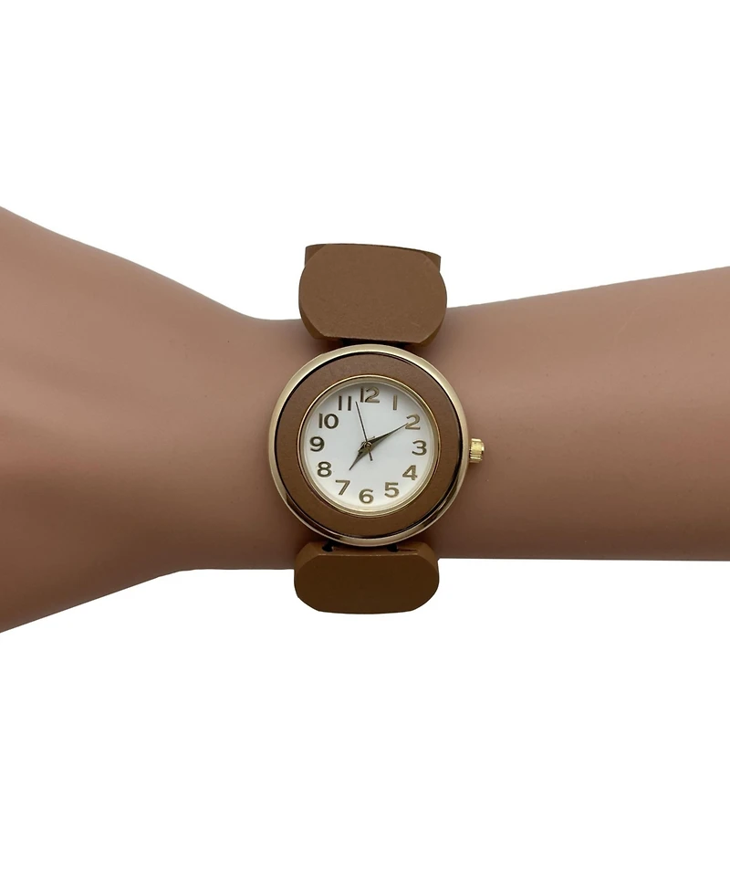 Olivia Pratt Tan Gold Stretch Wooden Watch
