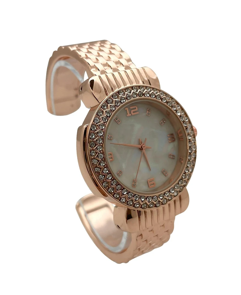 Olivia Pratt Rose Gold Round Face Rhinestone Bezel Bangle Women Watch