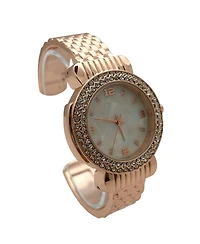 Olivia Pratt Rose Gold Round Face Rhinestone Bezel Bangle Women Watch