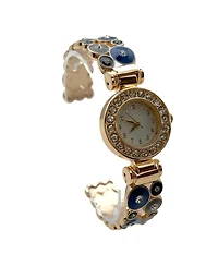 Olivia Pratt Grey Blue Gold Colorful Round Shapes Band Bangle Women Watch