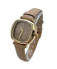 Olivia Pratt Solid Color Elegant Square Face Faux Leather Women Watch, Tan