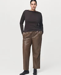 Mango Women's Leather-Effect Elastic Waist Pants