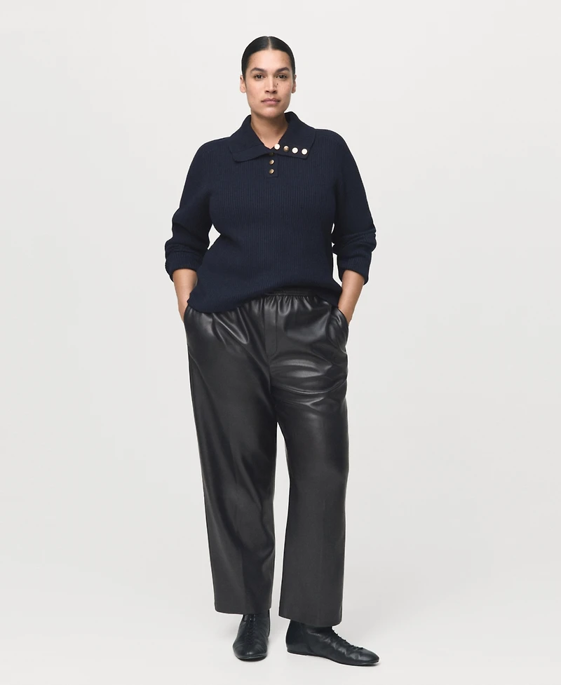 Mango Women's Leather-Effect Elastic Waist Pants