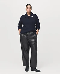Mango Women's Leather-Effect Elastic Waist Pants