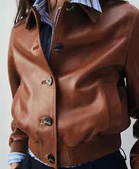 Mango Women's Leather Bomber Jacket