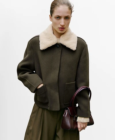 Mango Women's Borg Collar Wool Blend Jacket