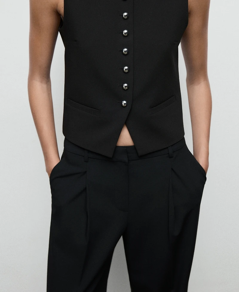Mango Women's Pleated Wide Leg Pants