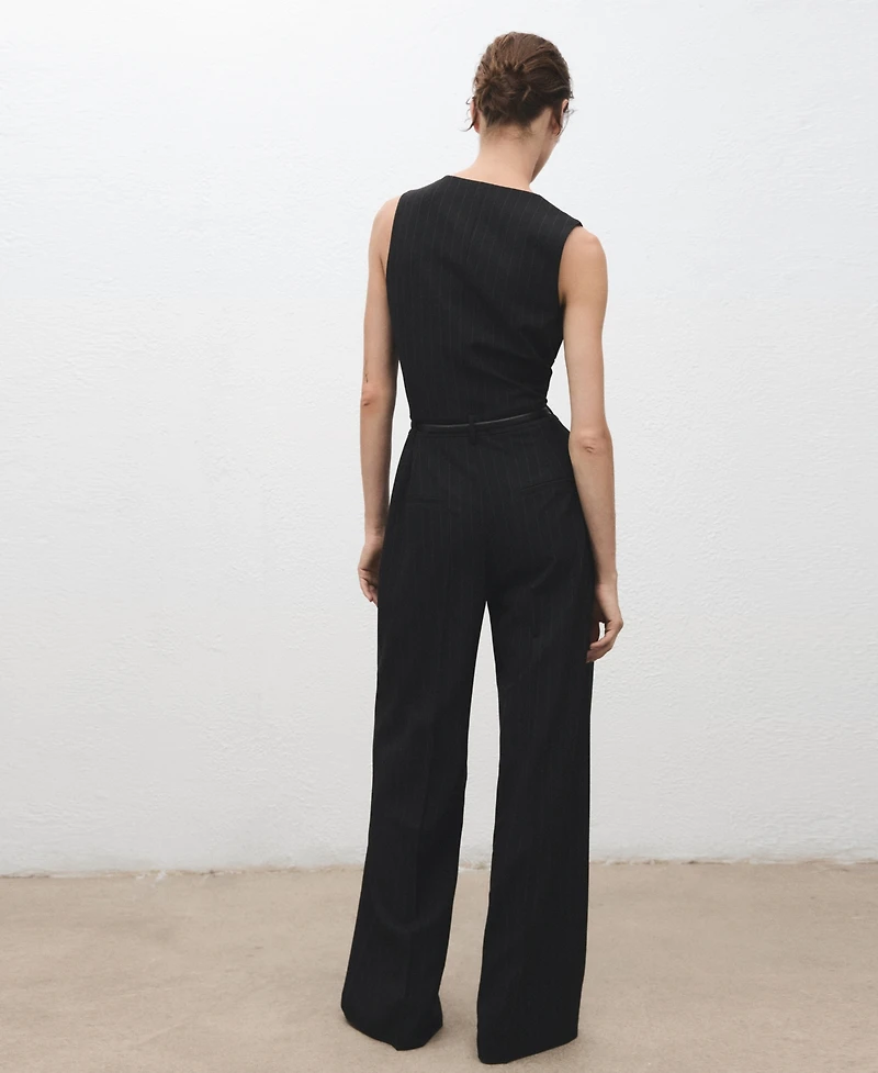 Mango Women's Belted Pinstripe Jumpsuit