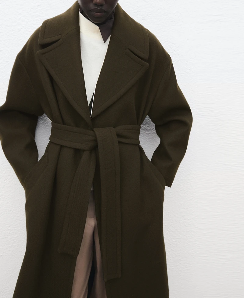 Mango Women's Belted Virgin Wool Coat