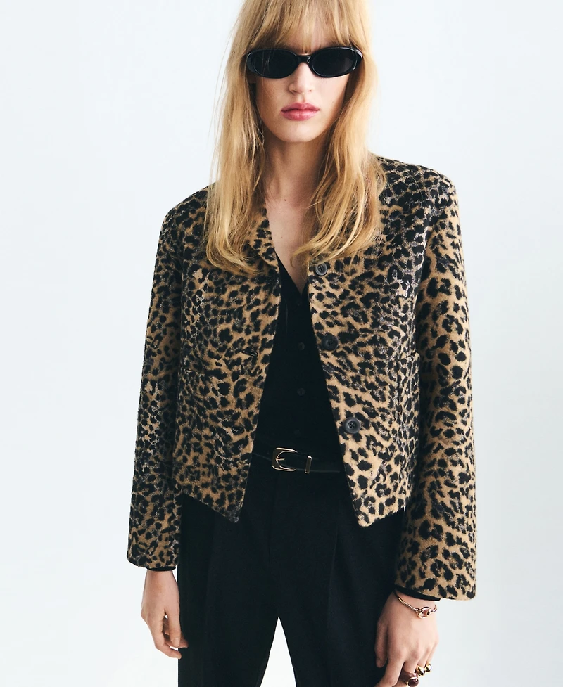 Mango Women's Leopard-Print Buttons Jacket