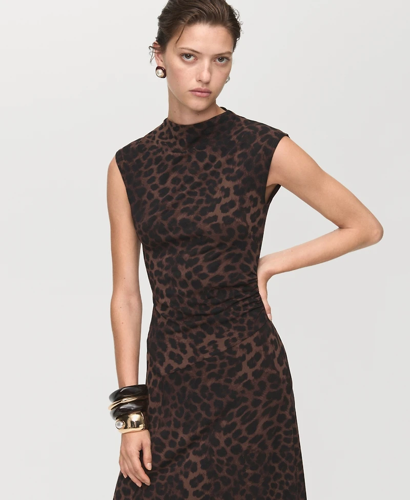 Mango Women's Leopard-Print Fitted Dress