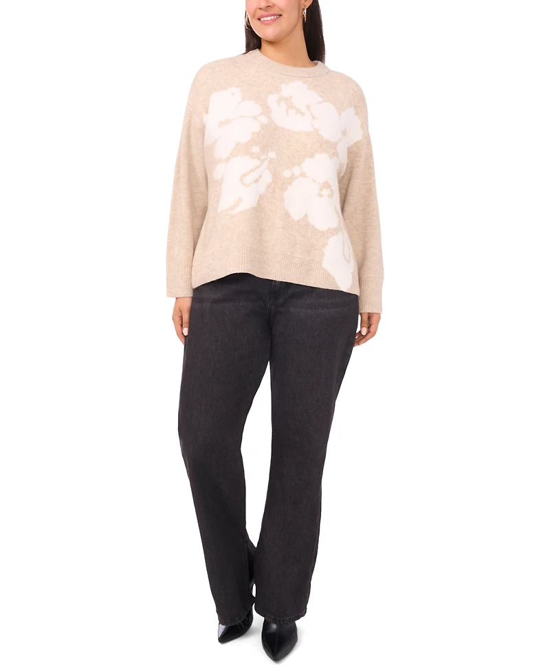 Vince Camuto Plus Flower Motif Crewneck Sweater