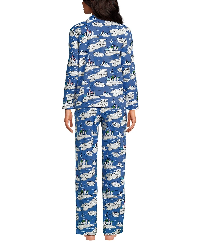 Lands' End Women's Flannel 2 Piece Pajama Set - Long Sleeve Shirt and Pants