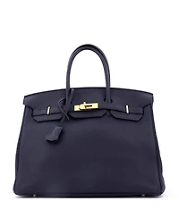 Pre-Owned HERMA‰S Birkin 35 Handbag Blue Togo with Gold Hardware