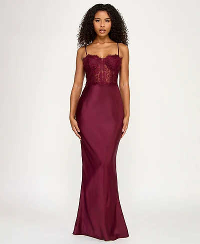 City Studios Juniors' Lace Busiter Trim Maxi Dress