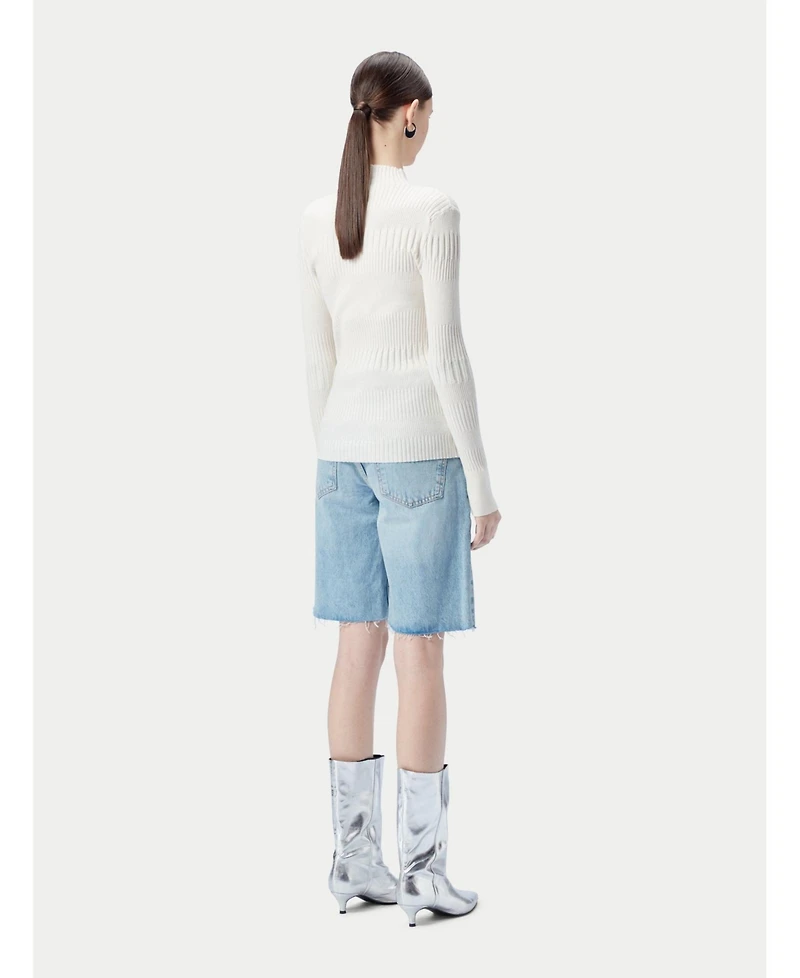 Gobi Cashmere Women's High-neck Ribbed Cotton Silk Blend Sweater