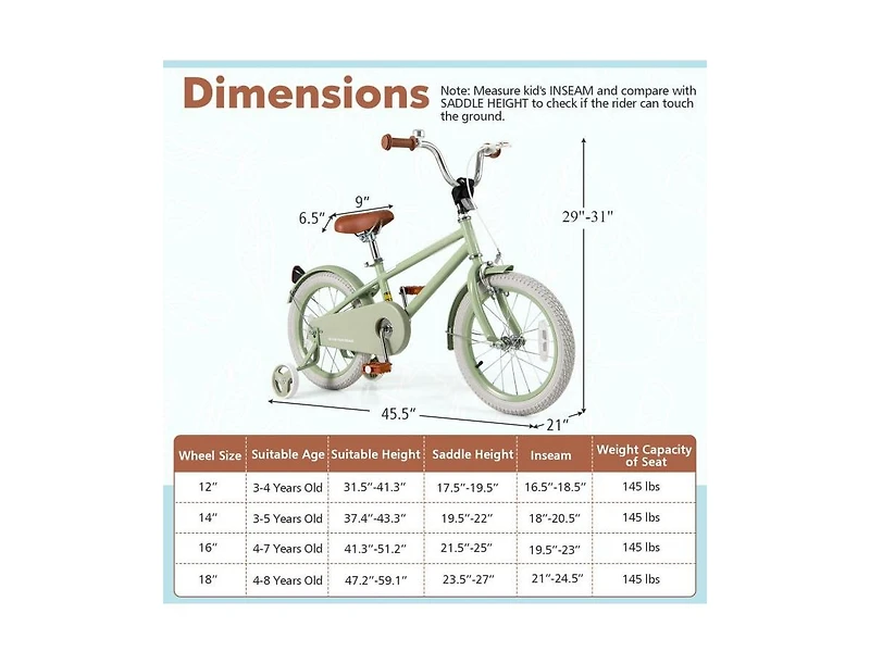 16 Inch Kids Bike with Adjustable Handlebar and Saddle