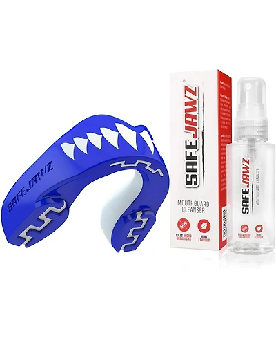 SafeJawz Extro Dual Layer Sports Mouth Guard and Disinfectant Spray Bundle for Basketball, Football, Mma, Hockey, Wrestling - Junior Goldie