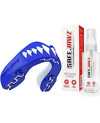 SafeJawz Extro Dual Layer Sports Mouth Guard and Disinfectant Spray Bundle for Basketball, Football, Mma, Hockey, Wrestling - Junior Goldie