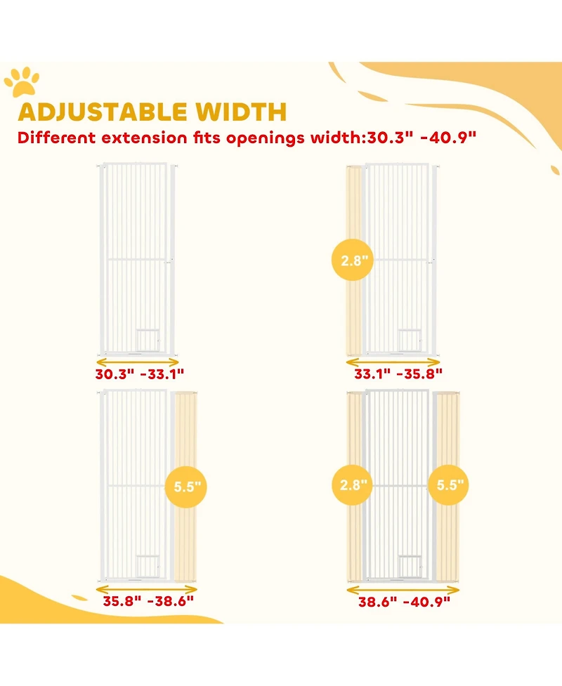 PawHut 67" Extra Tall Pet Gate, 30"-41" Dog Gate with Cat Door,