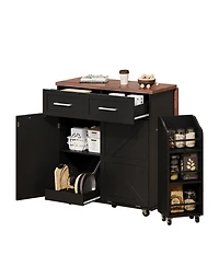 Streamdale 47.2" Farmhouse Kitchen Island with Drop Leaf & Storage, Rolling Cart, Black