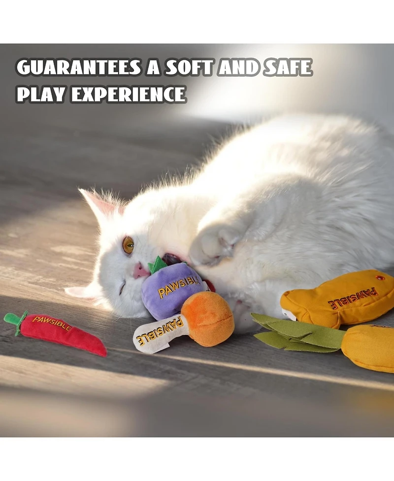 Pawsible 5 Pack Foodie Cat Toy Set, 100% Premium Cat Herb Filling, Natural Stimulation for Cats, Durable for Teething, Perfect Kitten Toy