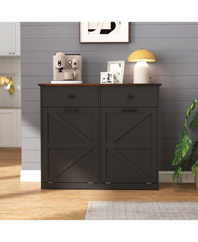 Streamdale Farmhouse Black Double Tilt Out Trash Cabinet w/ Drawer