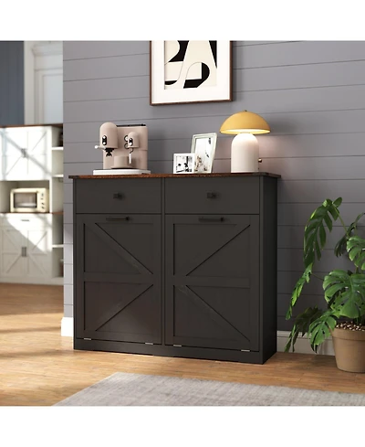 Streamdale Farmhouse Black Double Tilt Out Trash Cabinet w/ Drawer