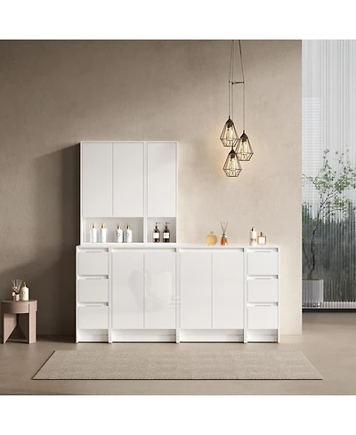 Streamdale 72" White Vanity Combo: 4-Storage & 2-Wall Cabinets, Soft Close