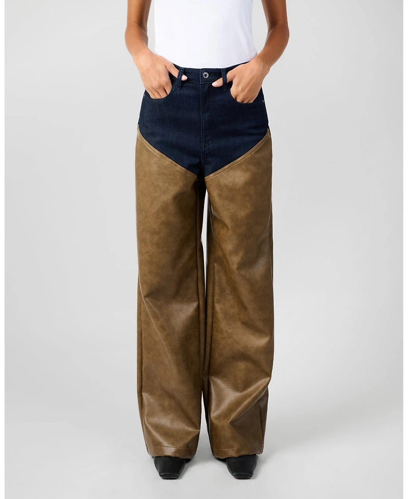 WeWoreWhat Women's Mid Rise Straight Leg Two Toned Pants