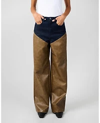 WeWoreWhat Women's Mid Rise Straight Leg Two Toned Pants