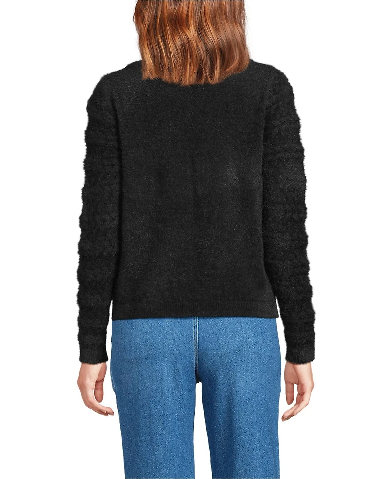 Lands' End Women's Fuzzy Eyelash Cable Boatneck Sweater