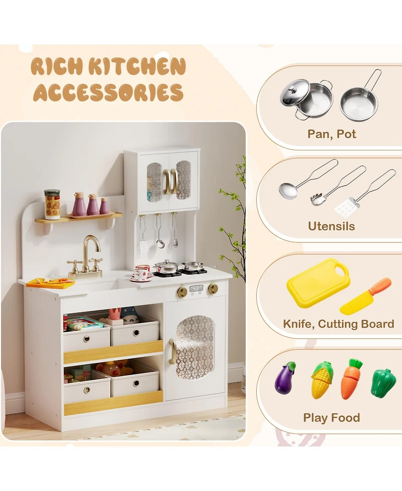Gymax Kids Kitchen Playset Toy Play Kitchen w/ 4 Fabric Drawers Stoves Oven & Faucet