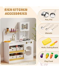 Gymax Kids Kitchen Playset Toy Play Kitchen w/ 4 Fabric Drawers Stoves Oven & Faucet