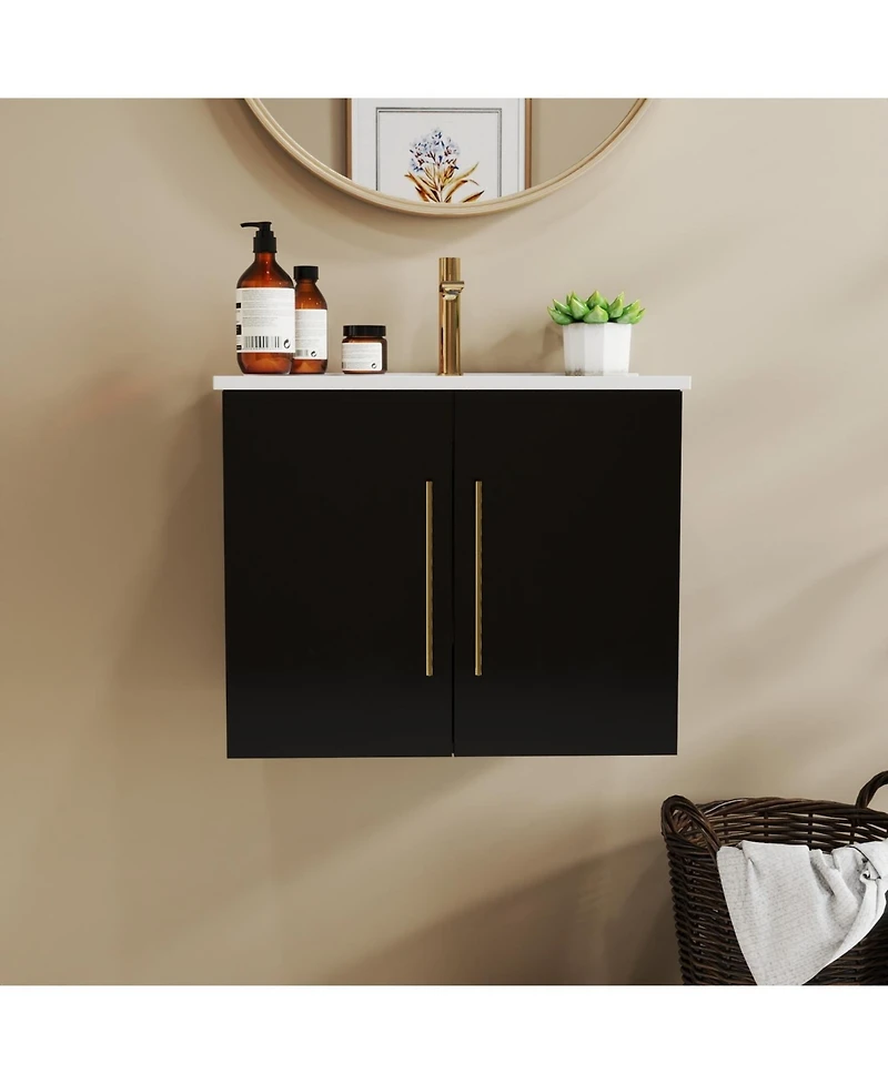 Streamdale 24" Black Bathroom Vanity w/ Sink, Gold Handle