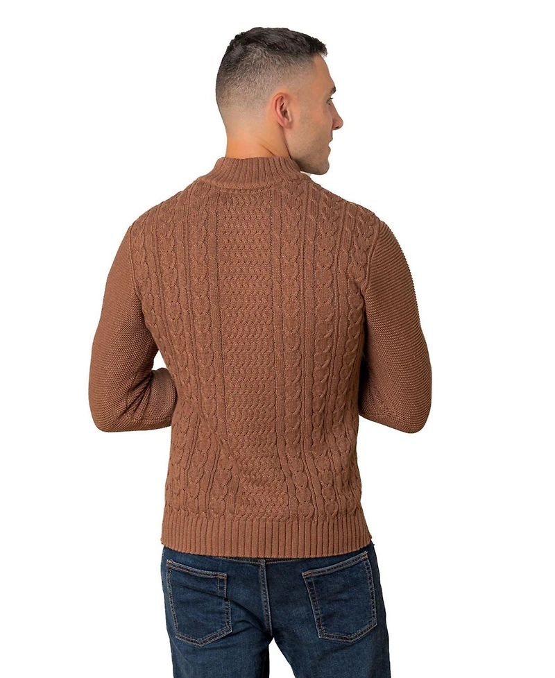 Hope & Henry Men's Organic Mock Neck Cable Sweater