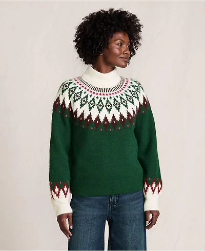 Lands' End Women's Fuzzy Turtleneck Lantern Sleeve Jacquard Sweater