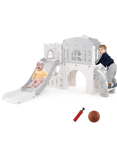 Gymax 9 1 Toddler Slide L Shaped Kids & Climber Playset w/ Basketball Hoop