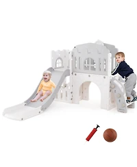 Gymax 9 1 Toddler Slide L Shaped Kids & Climber Playset w/ Basketball Hoop