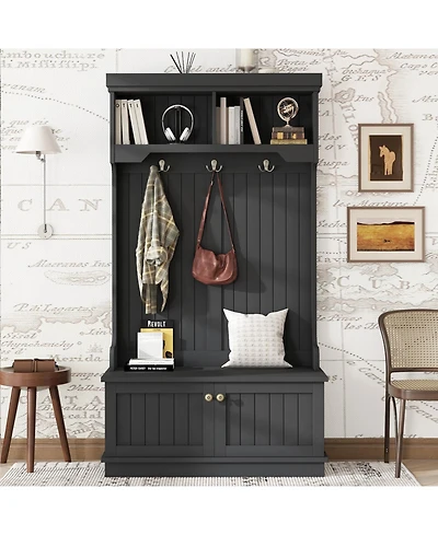 Streamdale Hall Tree Storage Bench Coat Rack Hooks - Black