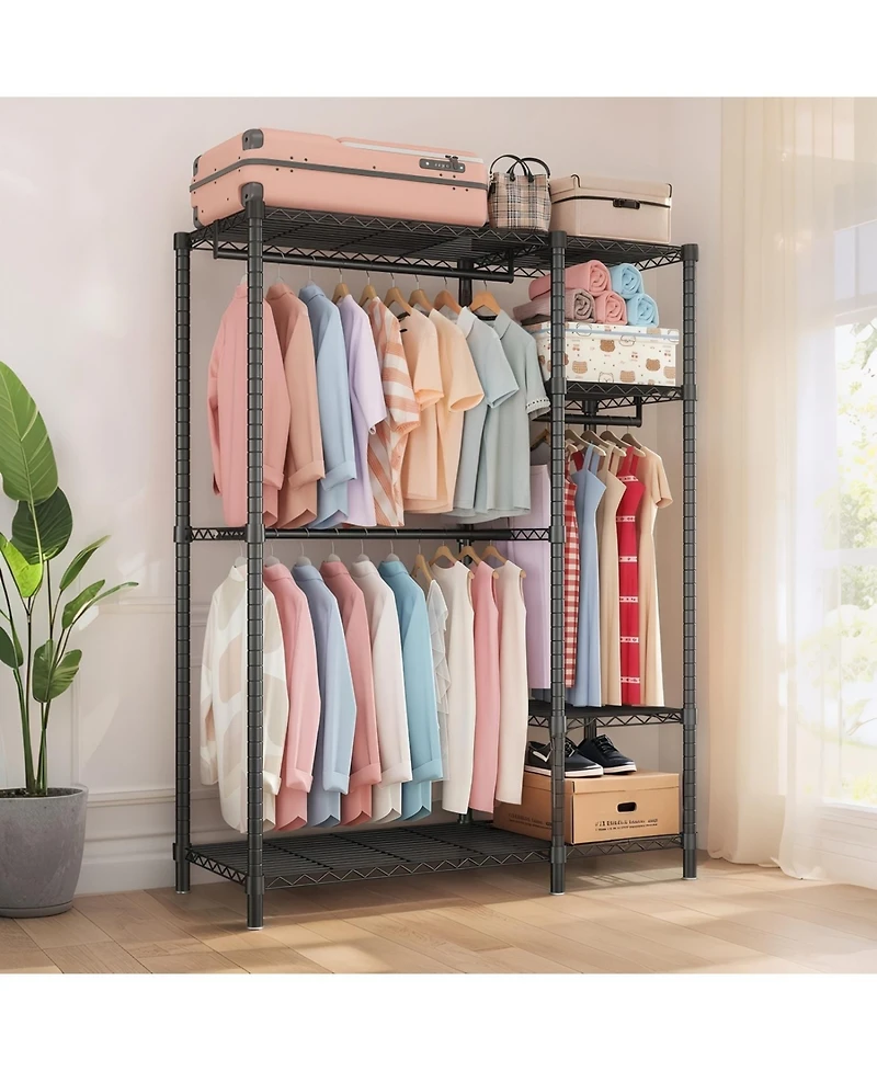 Streamdale Heavy Duty Adjustable Clothes Rack w/ 6 Shelves & 3 Rails - Black