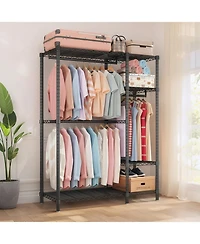 Streamdale Heavy Duty Adjustable Clothes Rack w/ 6 Shelves & 3 Rails - Black