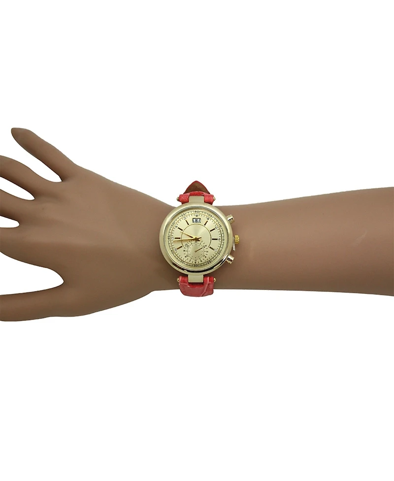 Multicolored Gold Face Leather Strap Watch