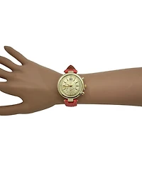Multicolored Gold Face Leather Strap Watch