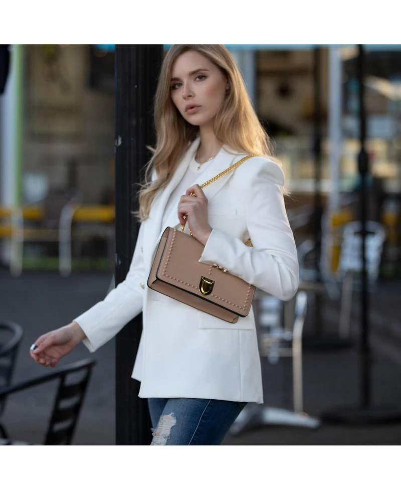 Leather Crossbody Purse Shoulder Bag with Gold Chain Strap Evening Clutch Style