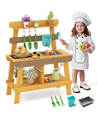 Gymax Play Kitchen for Kids w/ Removable Faucet Sink Grill Rack Rotation Knobs
