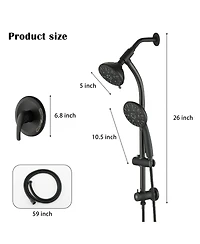 Rainsken High Pressure 48-Settings Shower Head with Handheld Shower,Adjustable Height Slide Bar Dual Shower Head Combo Set