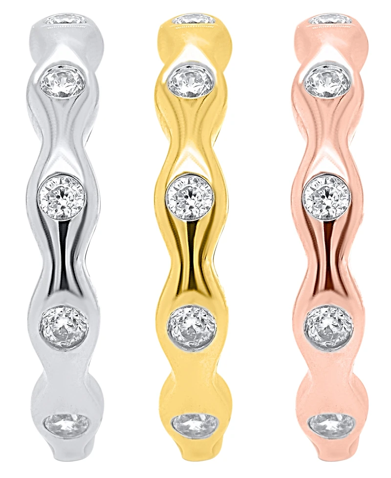 Forever Grown Diamonds 3-Pc. Lab-Grown Diamond Stack Ring (1.ct. t.w.) Set Sterling Silver, 14K Yellow Gold Plating & Rose Sterlin